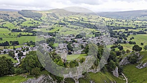 Aerial view of Castleton in the Peak District, UK