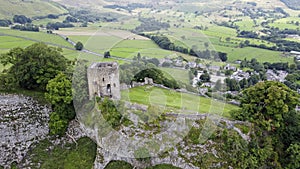Aerial view of Castleton in the Peak District, UK