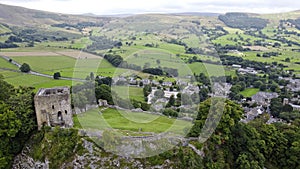 Aerial view of Castleton in the Peak District, UK