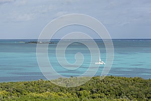 Aerial view of catamaran in caribbean