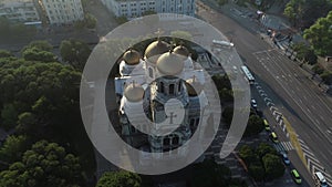 Aerial view of the Cathedral of the Assumption on sunrise, Varna Bulgaria.