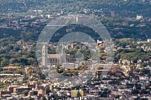 Aerial view of the Cathedral Basilica of the Sacred Heart and nearby Newark New Jersey
