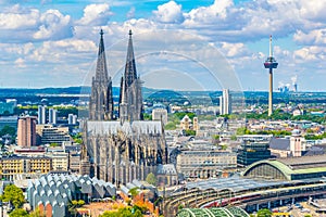 Aerial view of the cathedral in Cologne, Germany