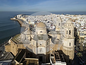 aerial view of the Cathedral of the Holy Cross of Cadiz, Spain photo