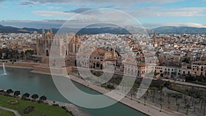 Aerial view Cathedral La Seu  and Palma cityscape. Balearic Islands. Spain