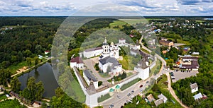 Aerial view on the Cathedral of the Nativity in Pafnutie monastery in Borovsk. Orthodox monastery on a summer day photo