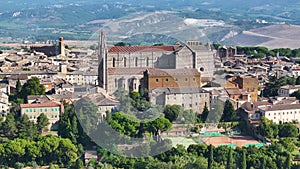 Aerial view of the Cathedral of Orvieto or Duomo di Orvieto, Umbria, Italy