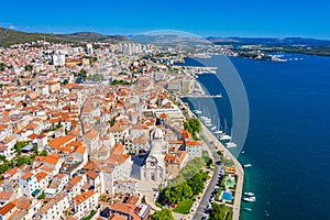 Aerial view of the cathedral of Saint James and waterfront of Sibenik, Croatia