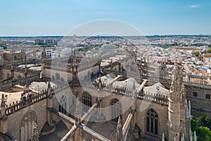 Aerial view of Cathedral of Sevilla from La Giralda, Sevilla