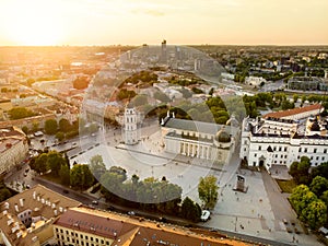 Aerial view of The Cathedral Square, main square of the Vilnius Old Town, a key location in city`s public life, Lithuania