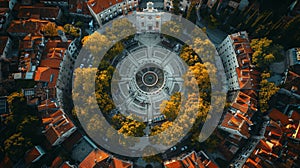 Aerial View of Cathedral Square in Split, Croatia Surrounded by Autumn Trees