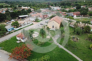Aerial view of a catholic church in Cavalcante, Goias, Brazil
