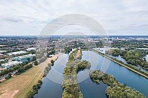 Aerial view of the Caversham Lakes, Reading Berkshire, England