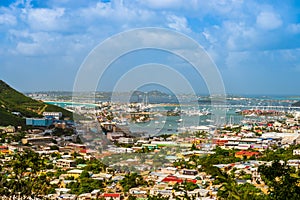 Aerial view of Cay bay on the island of Saint Martin in the Caribbean