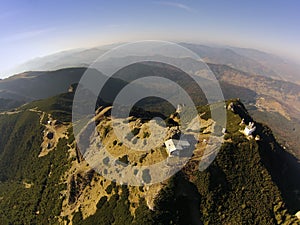 Aerial view of Ceahlau Toaca mountain peak