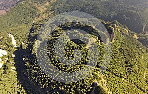 Aerial view of Ceahlau Toaca mountain peak