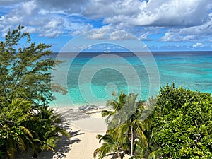 An aerial view of Cemetery Beach on Seven Mile Beach in Grand Cayman Island