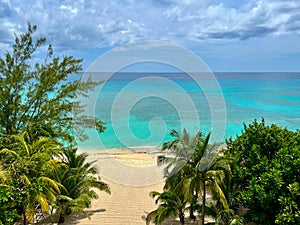 An aerial view of Cemetery Beach on Seven Mile Beach in Grand Cayman Island