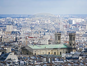 Aerial view on the center of Paris with the Church of St Vincent de Paul