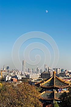 Aerial view of the Central Business District of Beijing from Jingshan Park