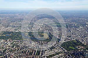 Aerial view of Central London and Hyde Park