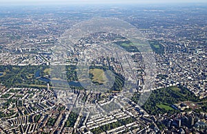 Aerial view of Central London and Hyde Park