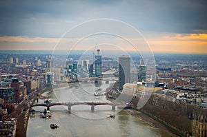 Aerial view of Central London and Thames River photo