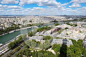 Aerial view of central Paris and the river Seine