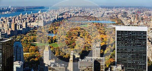 Aerial view of Central Park in Autumn. Manhattan, New York City