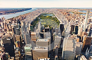 Aerial view of Central Park NYC at sunset