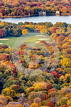 Aerial View Central Park and Reservoir in Autumn, New York