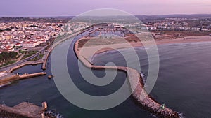 Aerial view of central part, beach of Lagos, Algarve, Portugal at early morning