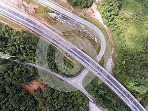 Aerial view of Central Spine Road CSR highway located in kuala lipis, pahang, malaysia