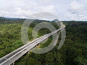 Aerial view of Central Spine Road CSR highway located in kuala lipis, pahang, malaysia