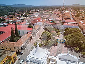 Aerial view of central square of Leon city