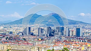 aerial view of centro direzionale business district in naples with mount vesuvius behind....IMAGE