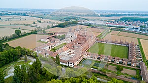 Aerial view of the Certosa di Pavia, the monastery and shrine in the province of Pavia, Lombardia, Italy