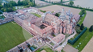 Aerial view of the Certosa di Pavia, the monastery and shrine in the province of Pavia, Lombardia, Italy