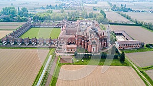 Aerial view of the Certosa di Pavia, the monastery and shrine in the province of Pavia, Lombardia, Italy photo