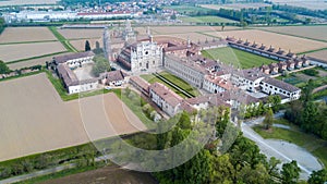 Aerial view of the Certosa di Pavia, the monastery and shrine in the province of Pavia, Lombardia, Italy