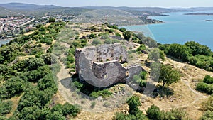 aerial view of cesme ildir erythrai ancient city ancient church