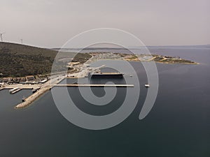 Aerial view of Cesme Port taken by drone