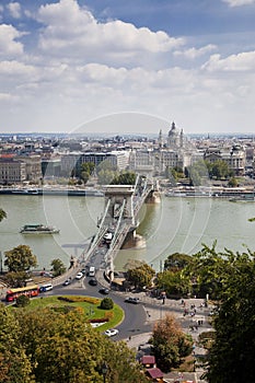 Aerial view of Chain bridge. Budapest, Hungary