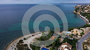 Aerial view of chalets and villas at first hour in the mornig.