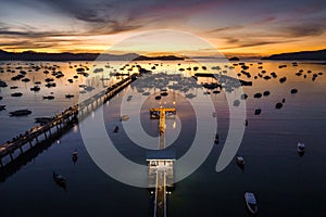 Aerial view of Chalong Pier during sunrise in Phuket, Thailand