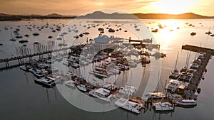 Aerial view of Chalong Pier during sunrise in Phuket, Thailand