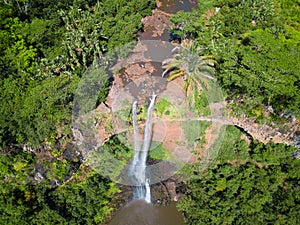 Aerial view of Chamarel waterfall, Mauritius island