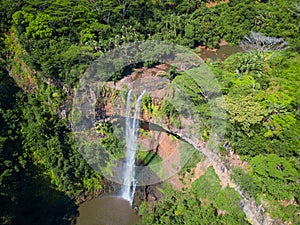 Aerial view of Chamarel waterfall, Mauritius island