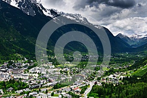 Aerial view of Chamonix town