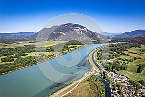 Aerial view of Chanaz, Canal de Savieres in Savoie, France